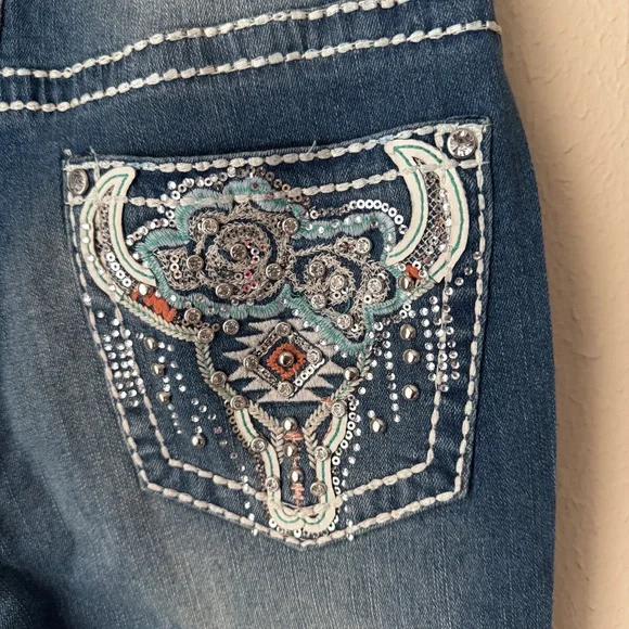 SKY Premium Collection Womens Super Soft Bootcut Blue Jeans Size 7/28 Rhinestone - Picture 3 of 14